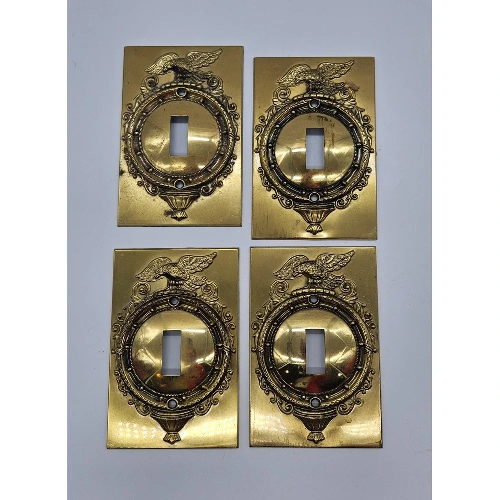 Vintage Brass Eagle Light Switch Covers Set of 4 Federal Style Single Toggle